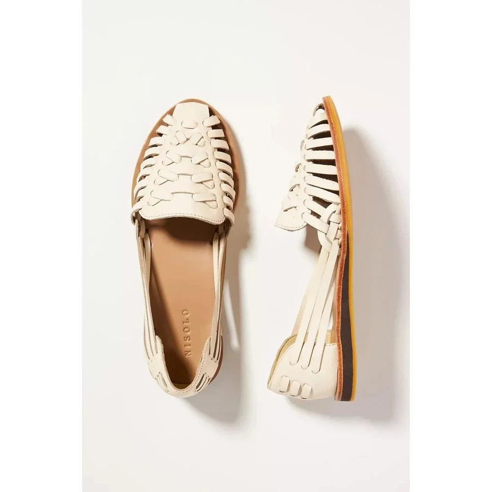 Nisolo Women's Woven Leather Sandals Bone Size 7 NEW